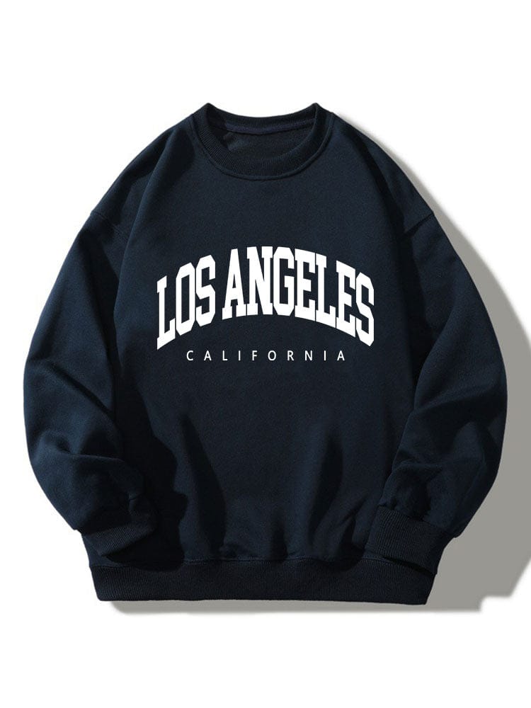 Velira Sweatshirts tamsiai mėlyna / S Los Andželo spauda atsipalaidavęs džemperis