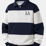 Velira Sweatshirts tamsiai mėlyna / S Relaksuotas Los Andželo spaudos spalvų blokas polo džemperis