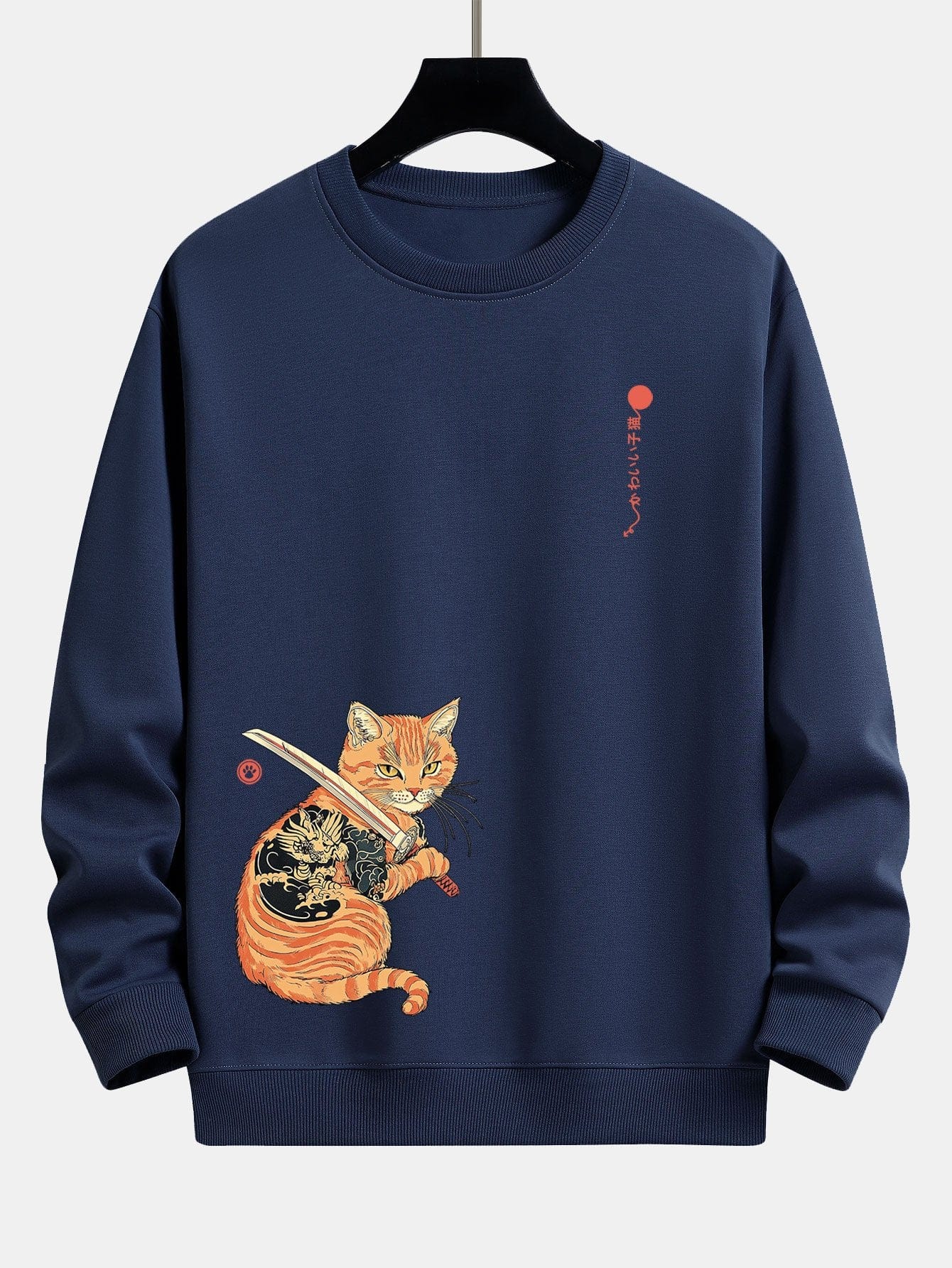 Velira Sweatshirts tamsiai mėlyna / S Samurajų Karo Katės Spauda Laisvo Pjūvio Džemperis