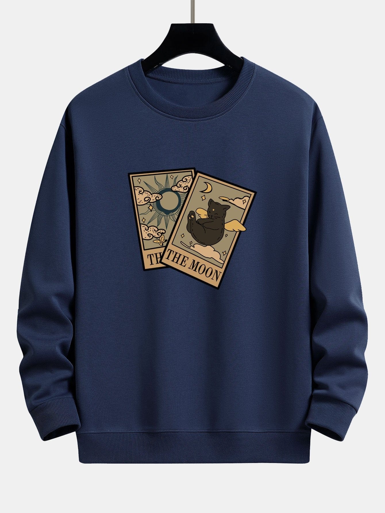 Velira Sweatshirts tamsiai mėlyna / S Saulės Mėnulio Katės Spaudas Laisvas Fit Megztinis