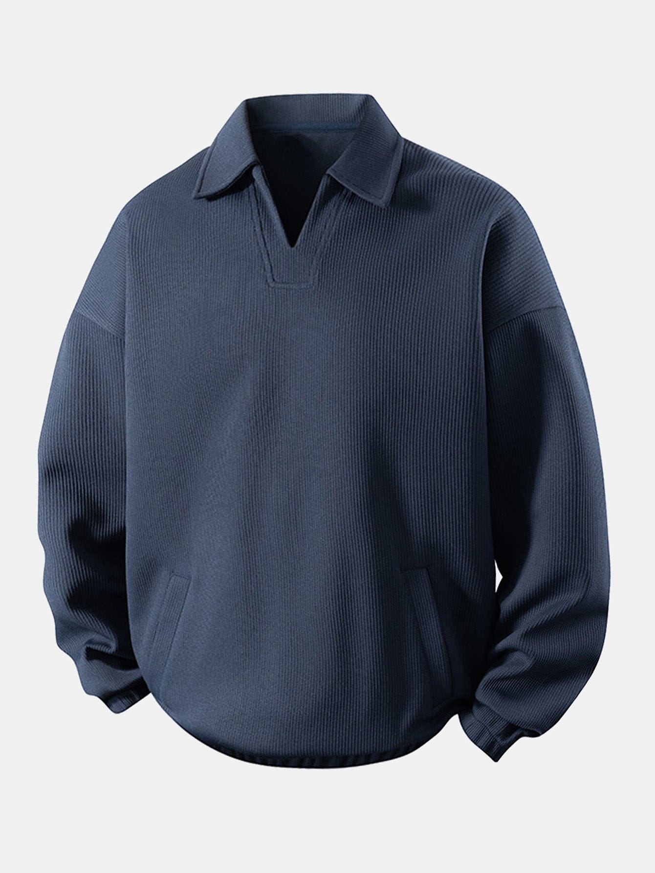 Velira Sweatshirts Tamsiai mėlyna / XS Atsipalaidavęs Fit Wffle V formos Polo Megztinis