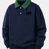 Velira Sweatshirts Tamsiai mėlyna / XS Atsipalaidavęs juodos katės rašto kontrastingas polo džemperis