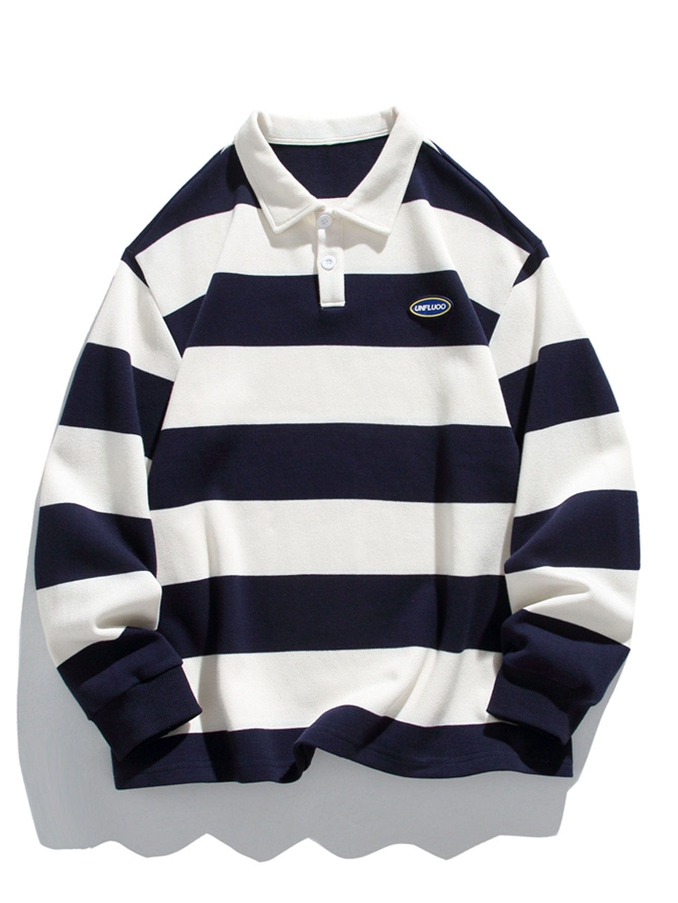 Velira Sweatshirts tamsiai mėlyna / XS Atsipalaidavęs Waffle Platus Dryžuotas Polo Megztinis