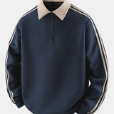 Velira Sweatshirts Tamsiai mėlyna / XS Juostuotas Vaflinis Užtrauktuko Polo Kaklo Megztinis