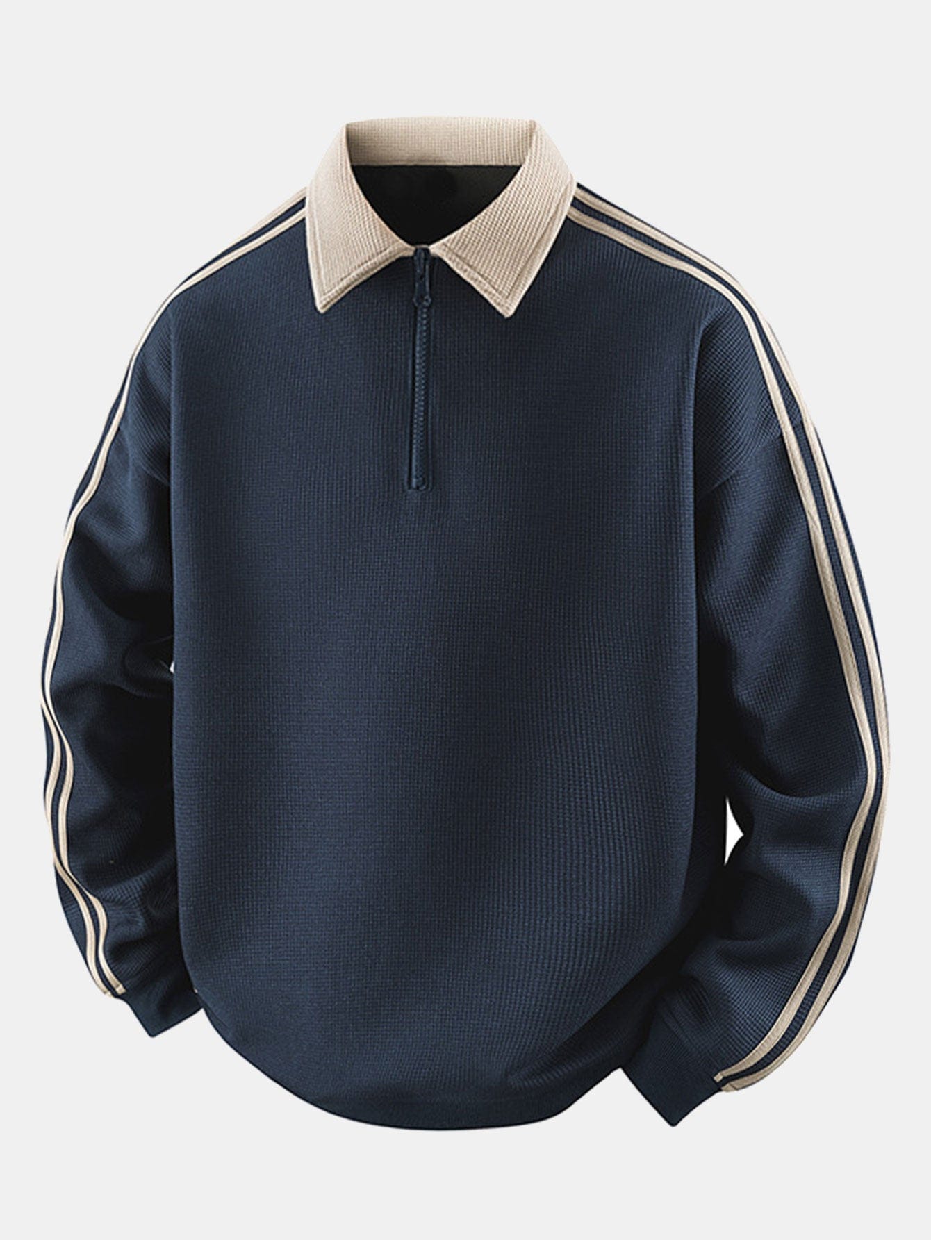 Velira Sweatshirts Tamsiai mėlyna / XS Juostuotas Vaflinis Užtrauktuko Polo Kaklo Megztinis