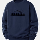 Velira Sweatshirts Tamsiai mėlyna / XS Kalnų gamtos spauda laisvo kirpimo džemperis