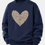 Velira Sweatshirts Tamsiai mėlyna / XS Leopardų širdies raštas laisvo kirpimo džemperis