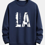 Velira Sweatshirts tamsiai mėlyna / XS Los Andželo spauda laisvo kirpimo džemperis