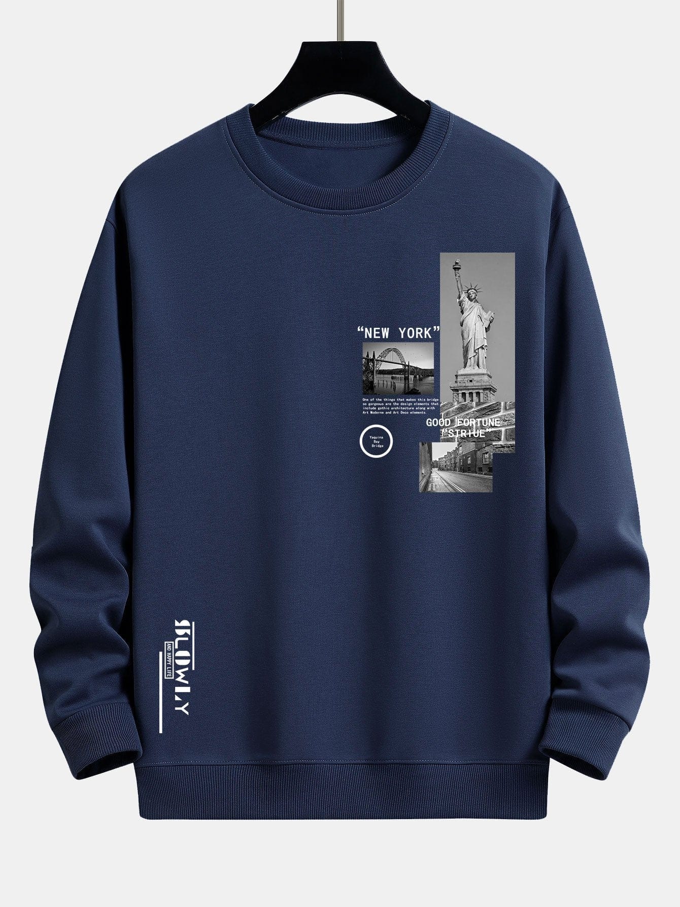 Velira Sweatshirts tamsiai mėlyna / XS Niujorko architektūros atspaudas laisvo kirpimo džemperis
