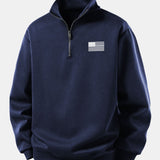 Velira Sweatshirts Tamsiai mėlyna / XS Relaksuotas amerikietiškos vėliavos spausdinimo ketvirčio užtrauktuko džemperis