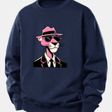 Velira Sweatshirts Tamsiai mėlyna / XS Rožinė džentelmenų panteros spauda laisvo kirpimo megztinis