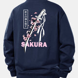 Velira Sweatshirts Tamsiai mėlyna / XS Sakura Katanos Atspaudų Laisvas Pjūvis Megztinis