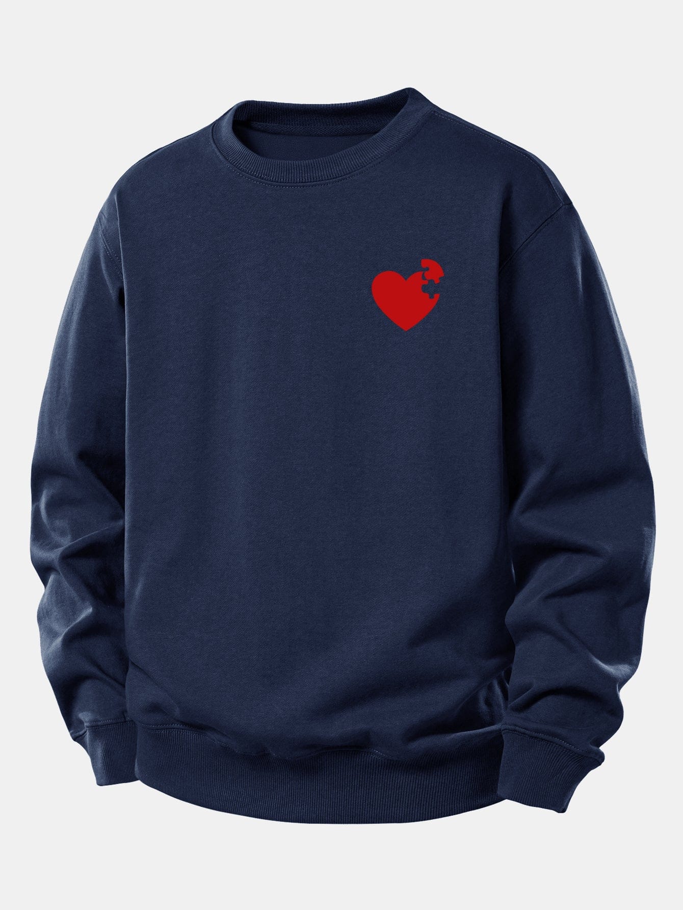 Velira Sweatshirts Tamsiai mėlyna / XS Širdies dėlionės spaudinys laisvo kirpimo džemperis