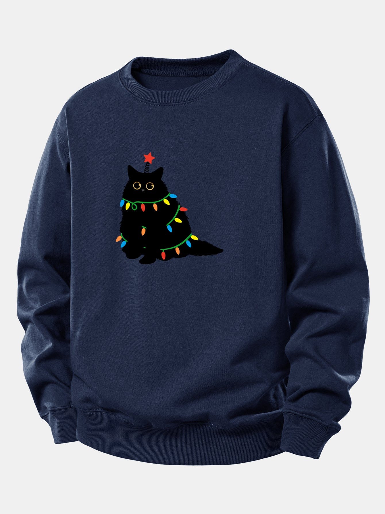 Velira Sweatshirts Tamsiai mėlyna / XS Spalvinga Lengva Juoda Katė Spauda Laisvas Fit Megztinis