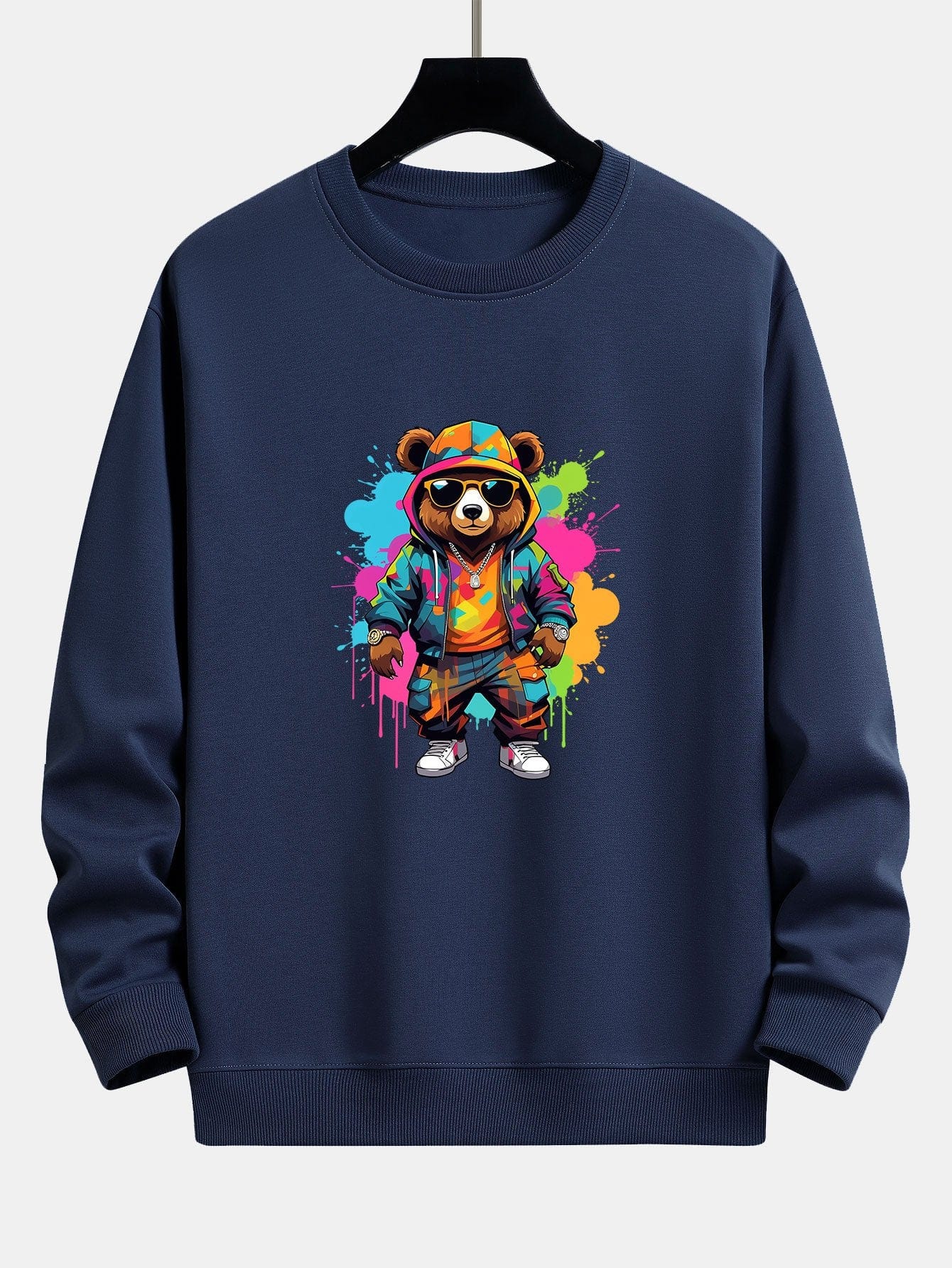 Velira Sweatshirts tamsiai mėlyna / XS Spalvingo Lokio Spauda Atsipalaidavęs Palaidinukas