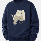 Velira Sweatshirts Tamsiai mėlyna / XS Trys Katės Spauda Laisvo Pjūvio Džemperis