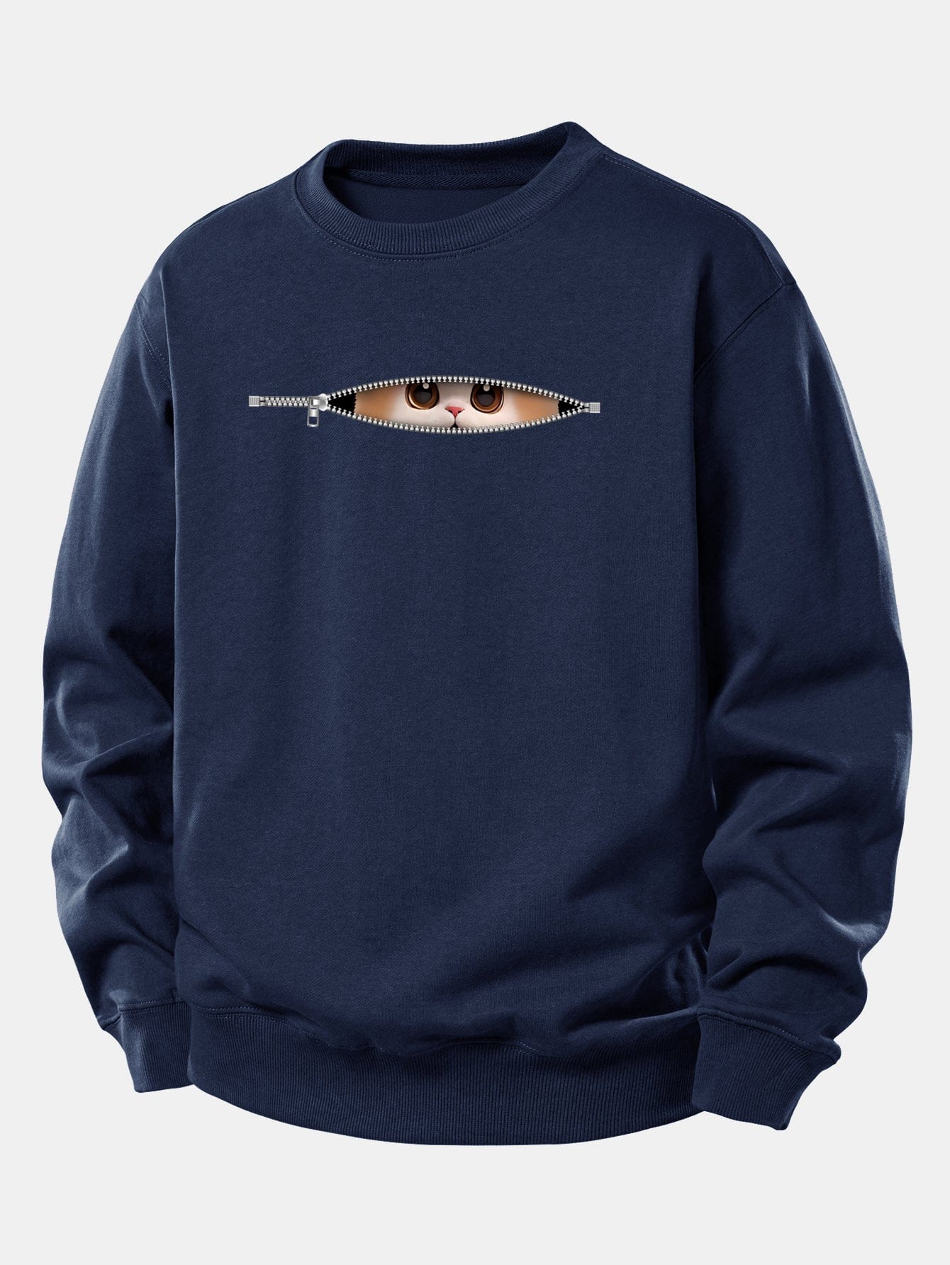Velira Sweatshirts Tamsiai mėlyna / XS Užtrauktuko katės spaudo laisvo kirpimo džemperis