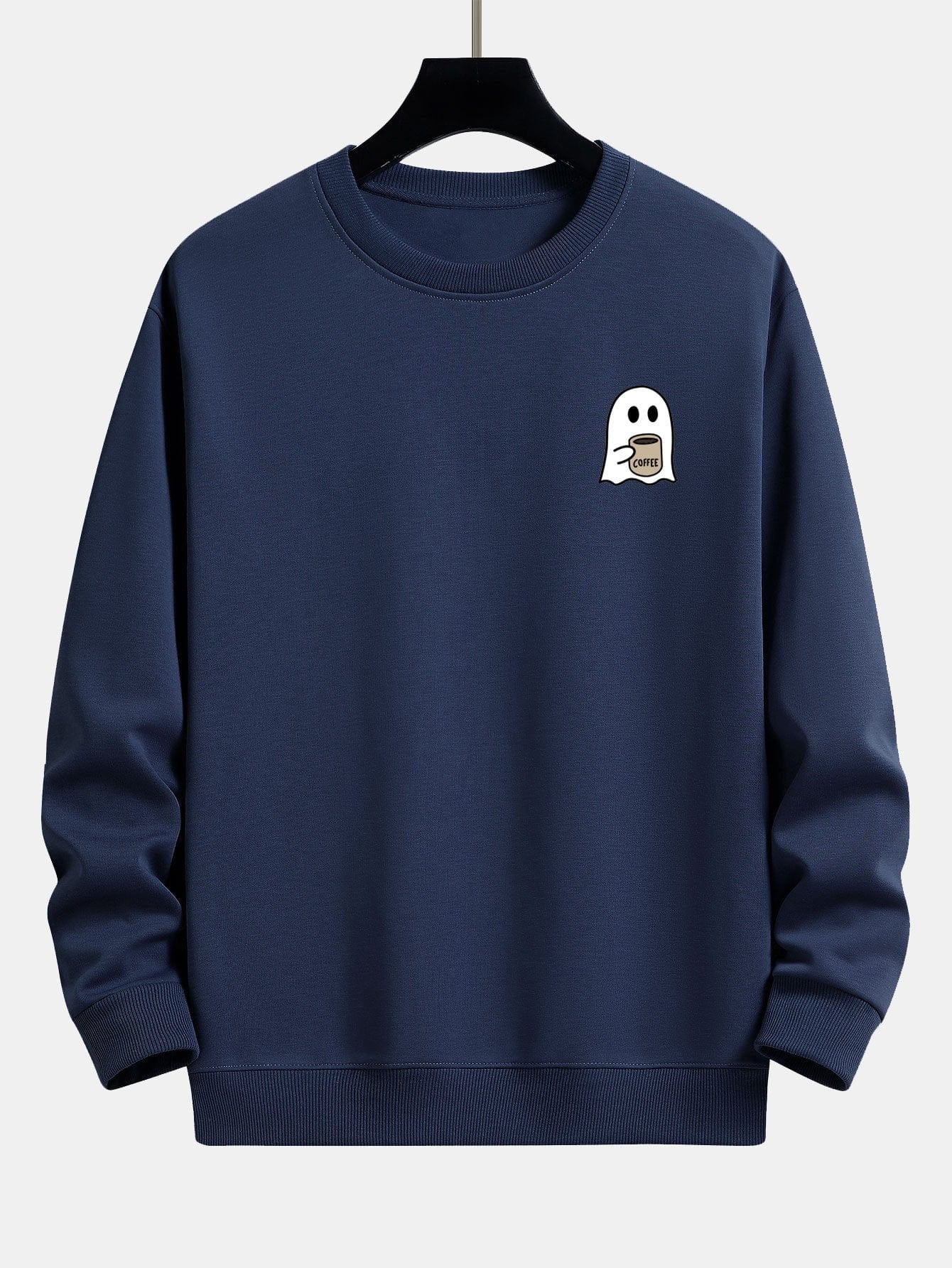Velira Sweatshirts tamsiai mėlyna / XS Vaiduoklis, geriantis kavą, spauda, laisvas kirpimas, džemperis