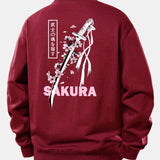 Velira Sweatshirts Tamsiai raudona / XS Sakura Katanos Atspaudų Laisvas Pjūvis Megztinis