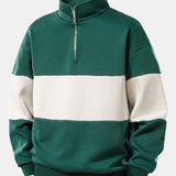 Velira Sweatshirts tamsiai žalia / S Palaidinė su kontrastingais spalvų akcentais ir ketvirčio užtrauktuku