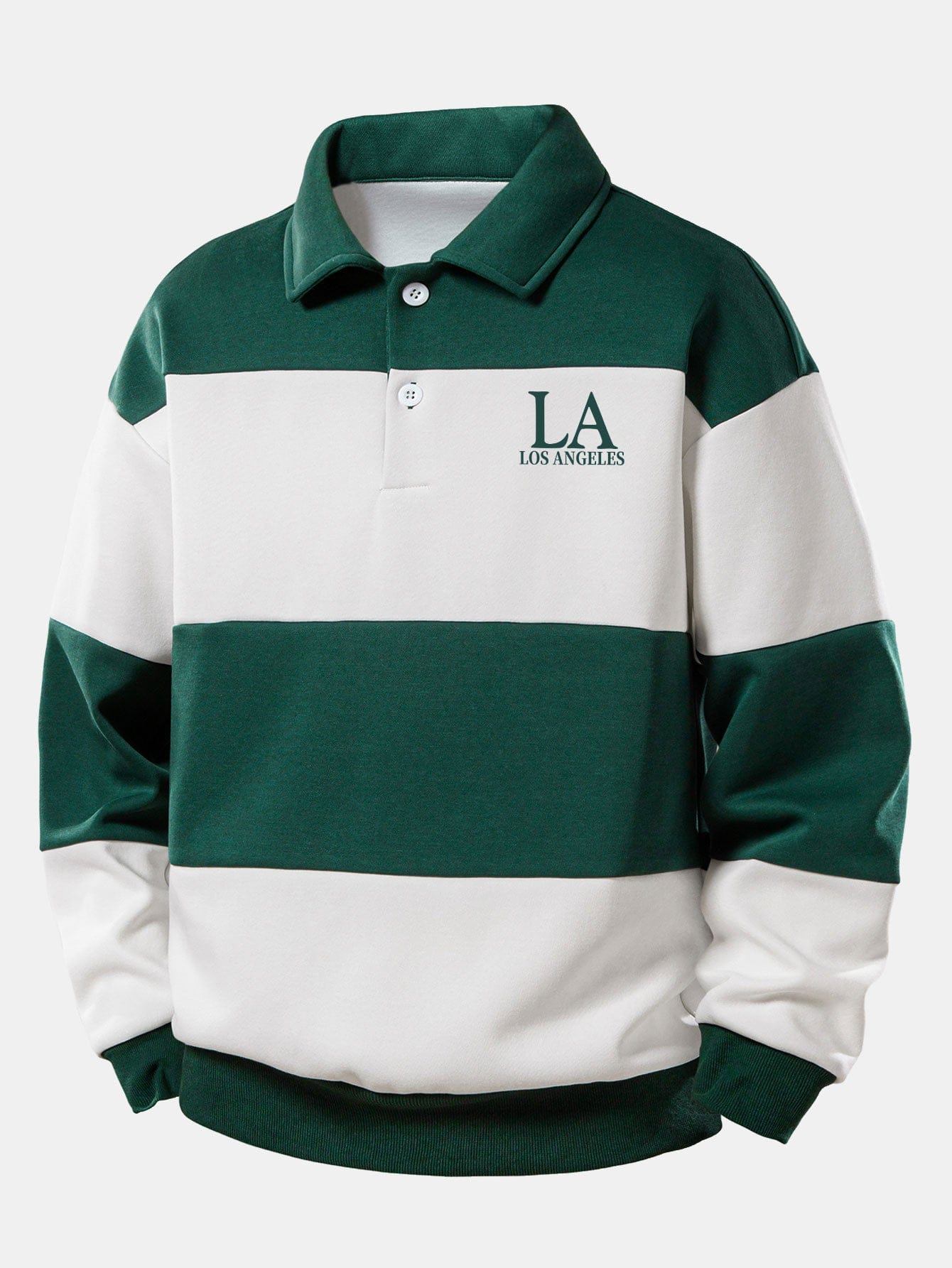 Velira Sweatshirts tamsiai žalia / S Relaksuotas Los Andželo spaudos spalvų blokas polo džemperis