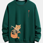 Velira Sweatshirts tamsiai žalia / S Samurajų Karo Katės Spauda Laisvo Pjūvio Džemperis