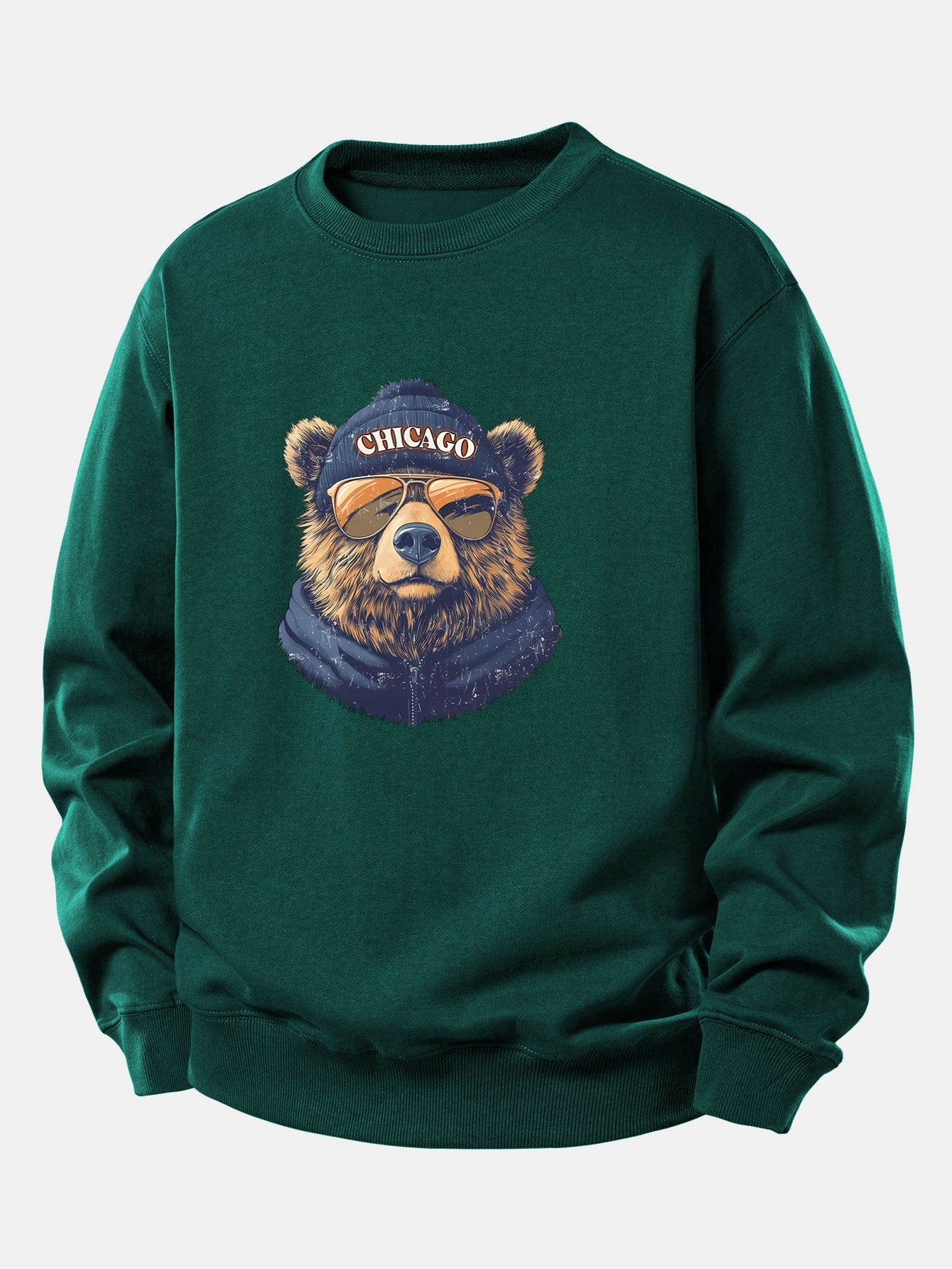 Velira Sweatshirts Tamsiai žalia / XS Čikagos Akiniai nuo saulės Lokio Spauda Laisvas Fit Megztinis