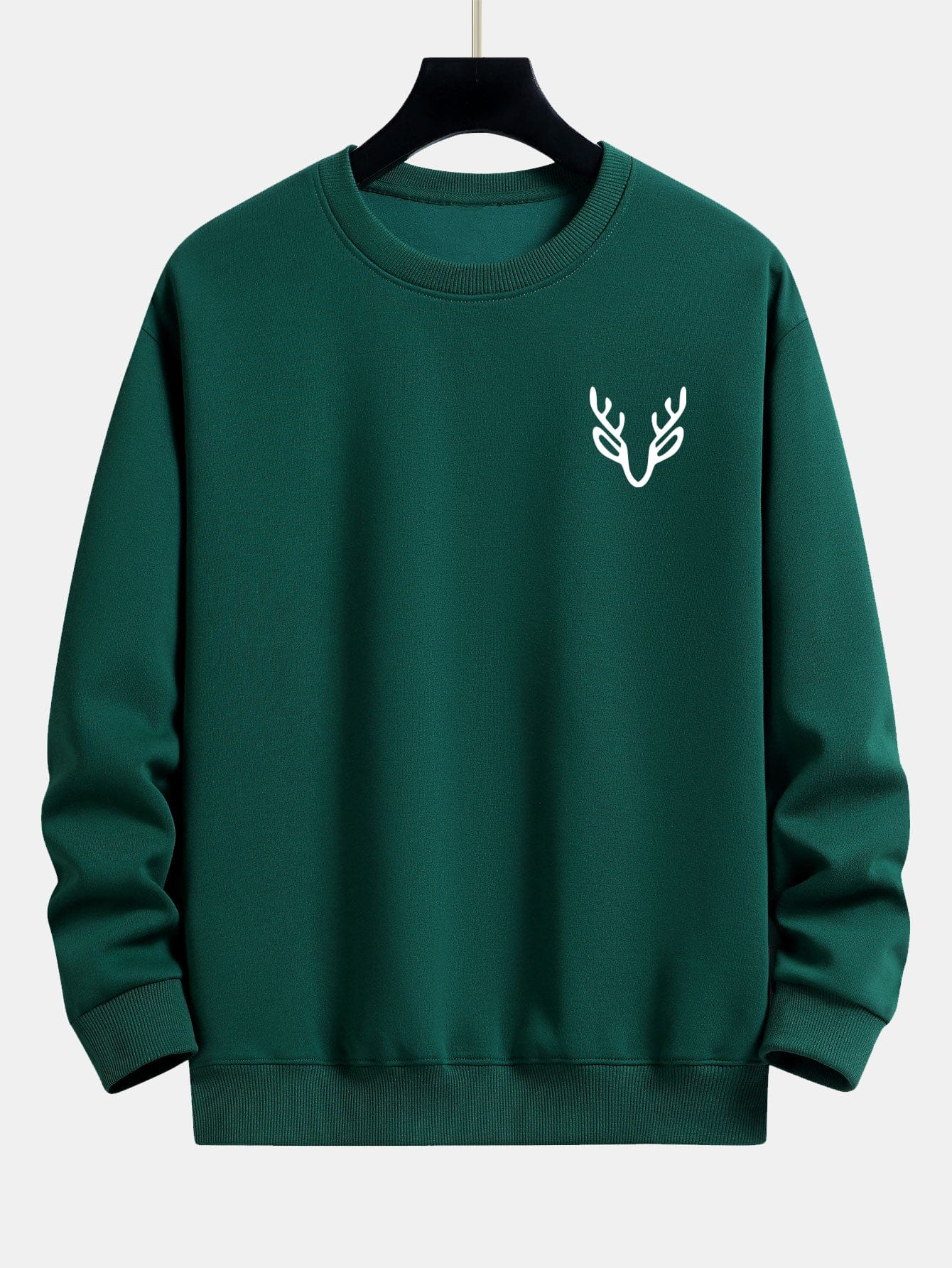 Velira Sweatshirts Tamsiai žalia / XS Elnių Galvos Spauda Laisvalaikio Puloveris