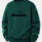 Velira Sweatshirts Tamsiai žalia / XS Kalnų gamtos spauda laisvo kirpimo džemperis