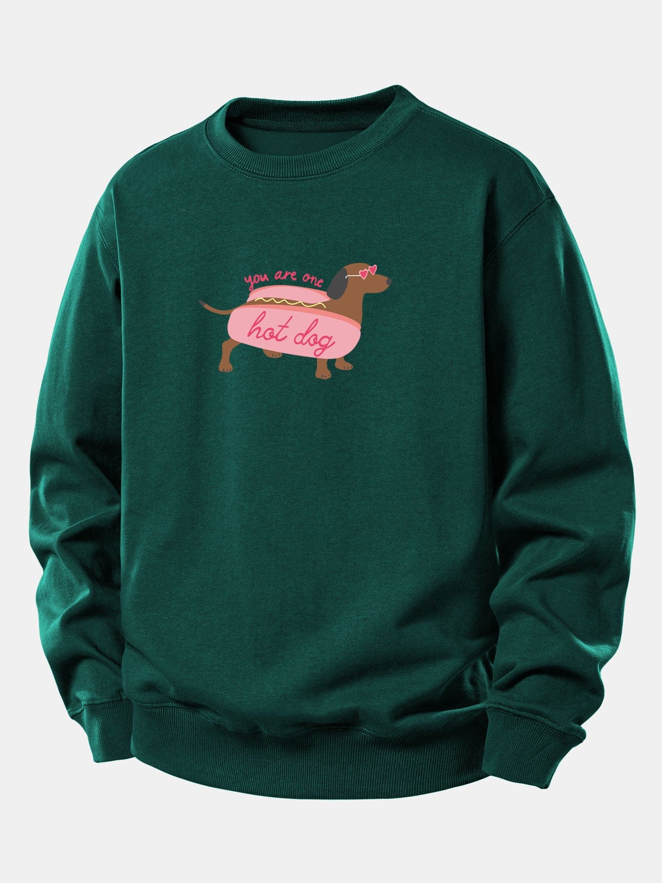 Velira Sweatshirts Tamsiai žalia / XS Karštas Šuo Daksas Spauda Laisvas Palaidinukas
