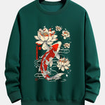 Velira Sweatshirts tamsiai žalia / XS Koi žuvies lotoso rašto laisvas fit džemperis