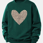 Velira Sweatshirts Tamsiai žalia / XS Leopardų širdies raštas laisvo kirpimo džemperis