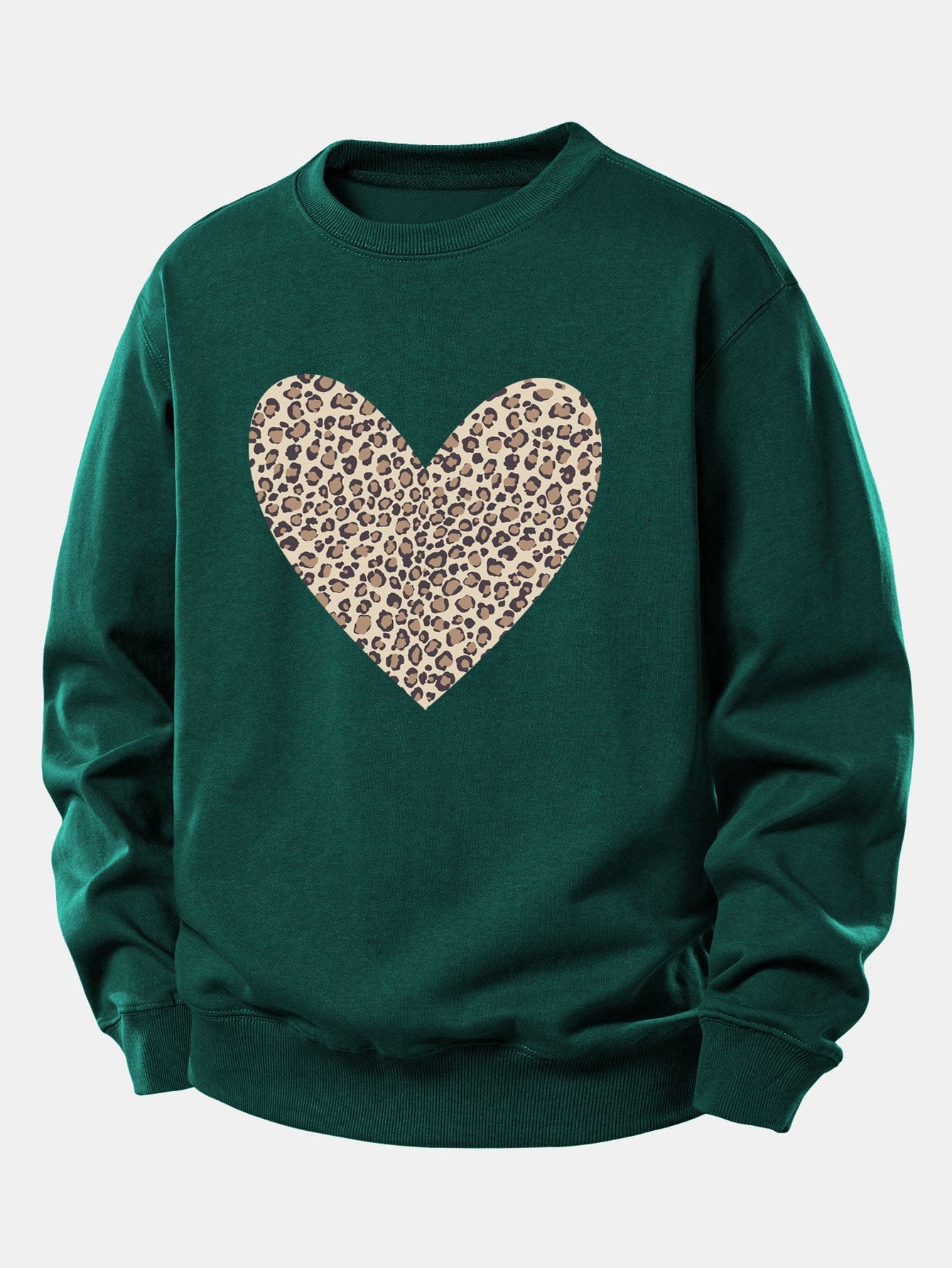 Velira Sweatshirts Tamsiai žalia / XS Leopardų širdies raštas laisvo kirpimo džemperis