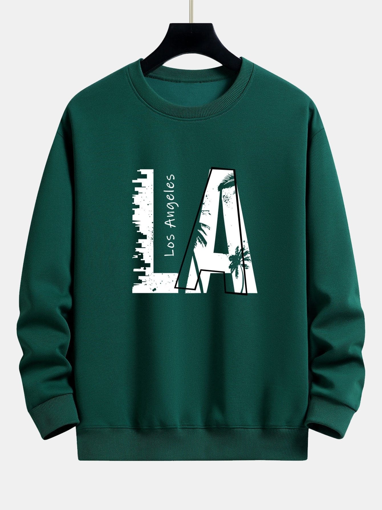 Velira Sweatshirts tamsiai žalia / XS Los Andželo spauda laisvo kirpimo džemperis