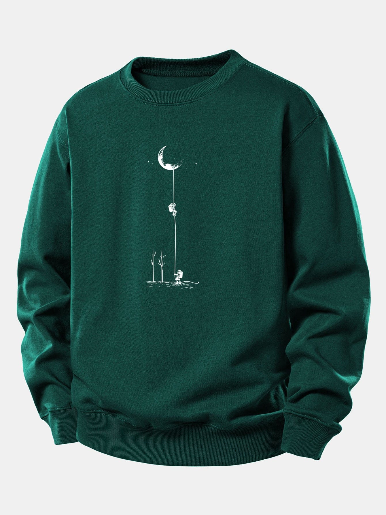 Velira Sweatshirts Tamsiai žalia / XS Mėnulio Astronauto Spauda Laisvo Pjūvio Džemperis