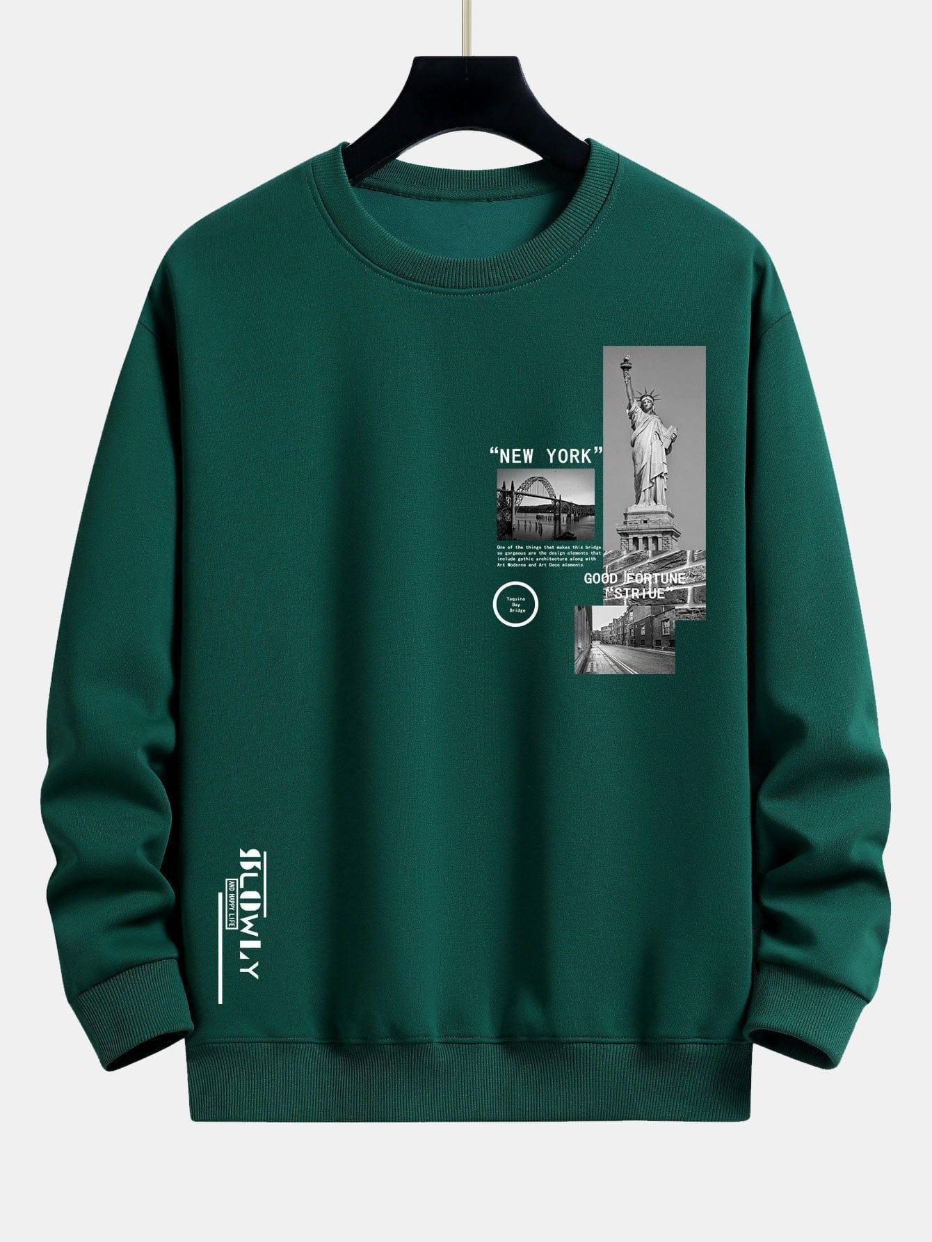 Velira Sweatshirts tamsiai žalia / XS Niujorko architektūros atspaudas laisvo kirpimo džemperis