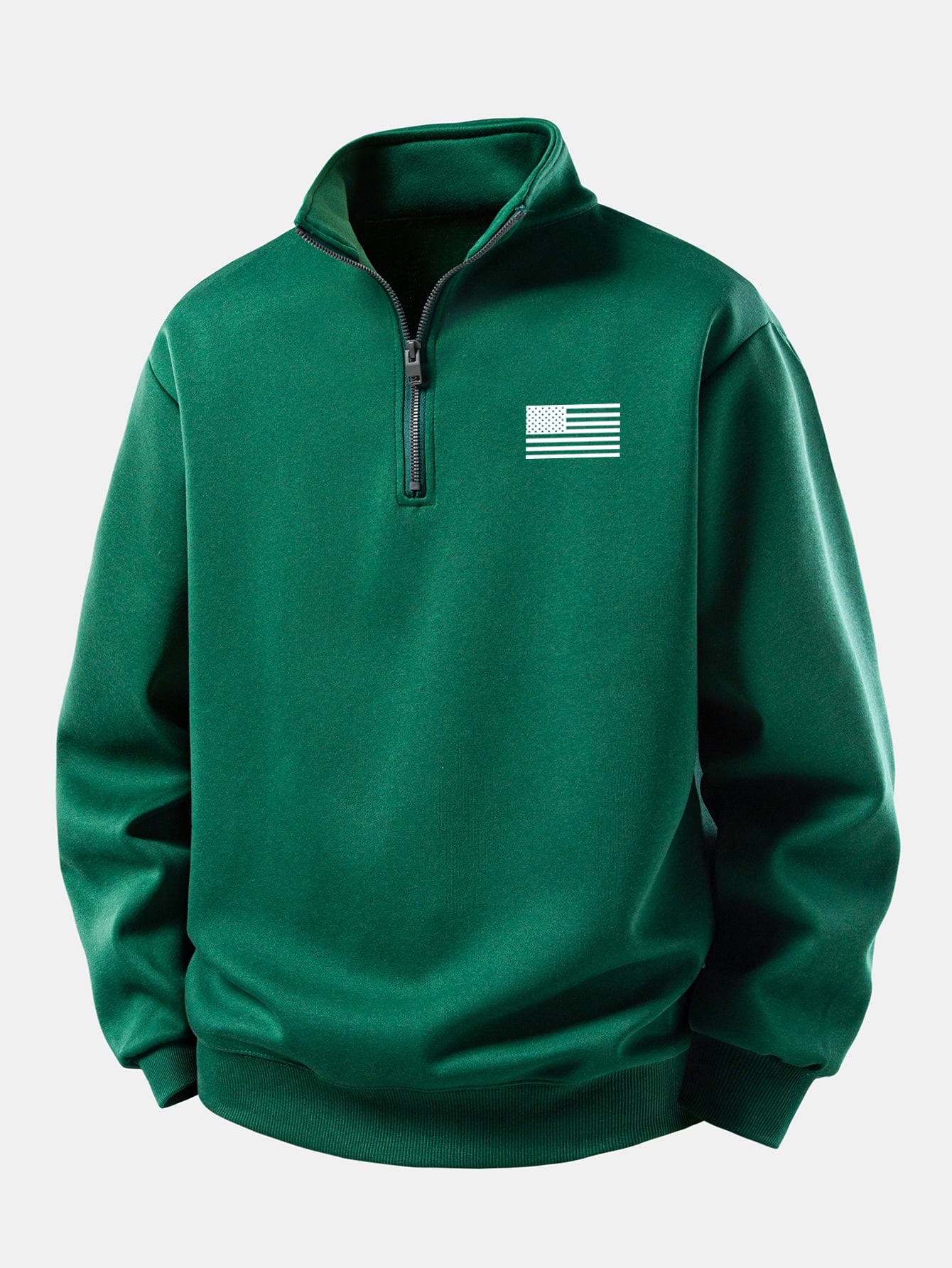Velira Sweatshirts Tamsiai žalia / XS Relaksuotas amerikietiškos vėliavos spausdinimo ketvirčio užtrauktuko džemperis
