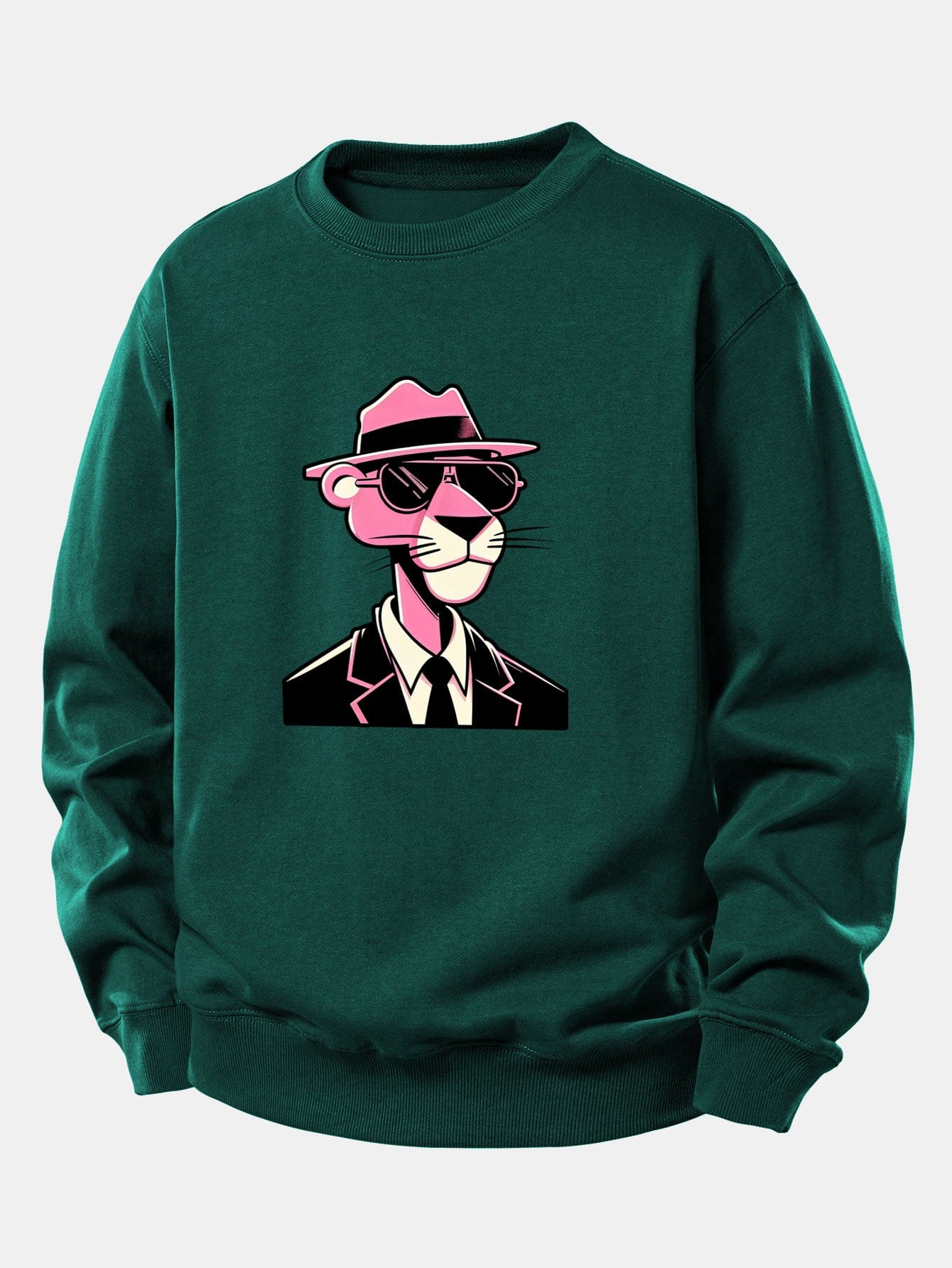 Velira Sweatshirts Tamsiai žalia / XS Rožinė džentelmenų panteros spauda laisvo kirpimo megztinis