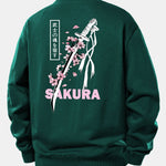 Velira Sweatshirts Tamsiai žalia / XS Sakura Katanos Atspaudų Laisvas Pjūvis Megztinis