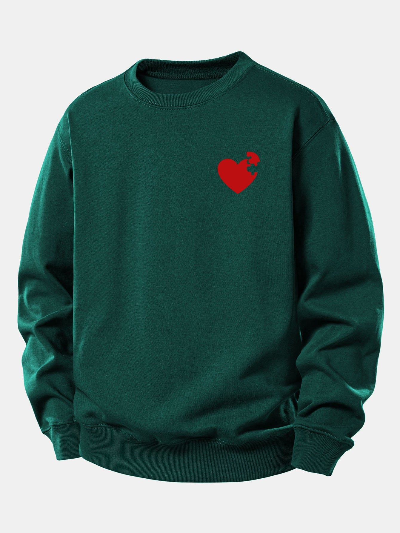 Velira Sweatshirts Tamsiai žalia / XS Širdies dėlionės spaudinys laisvo kirpimo džemperis