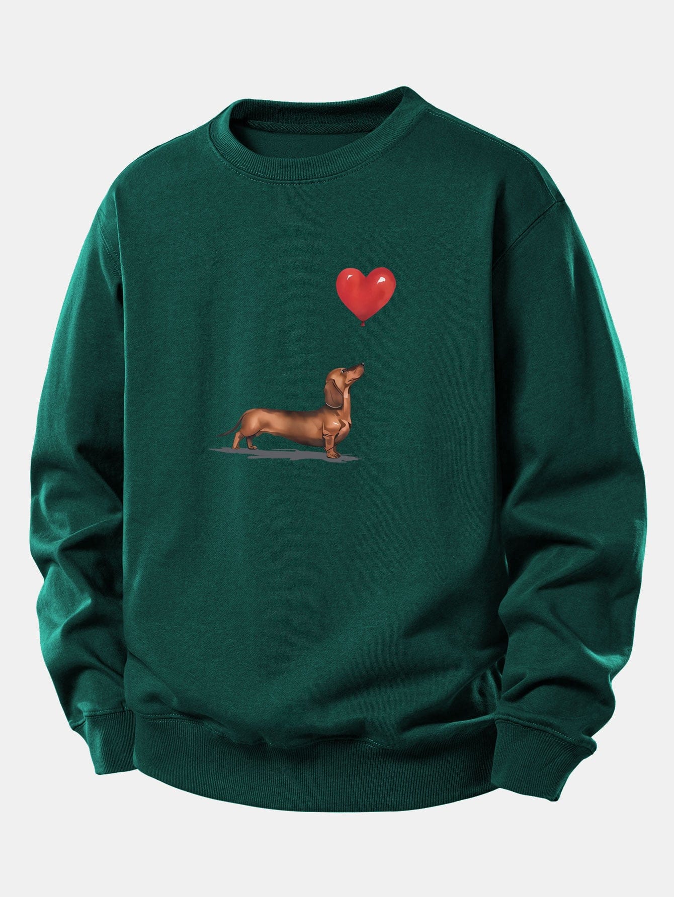 Velira Sweatshirts Tamsiai žalia / XS Širdies formos balionas šunų veislės printas laisvo kirpimo džemperis