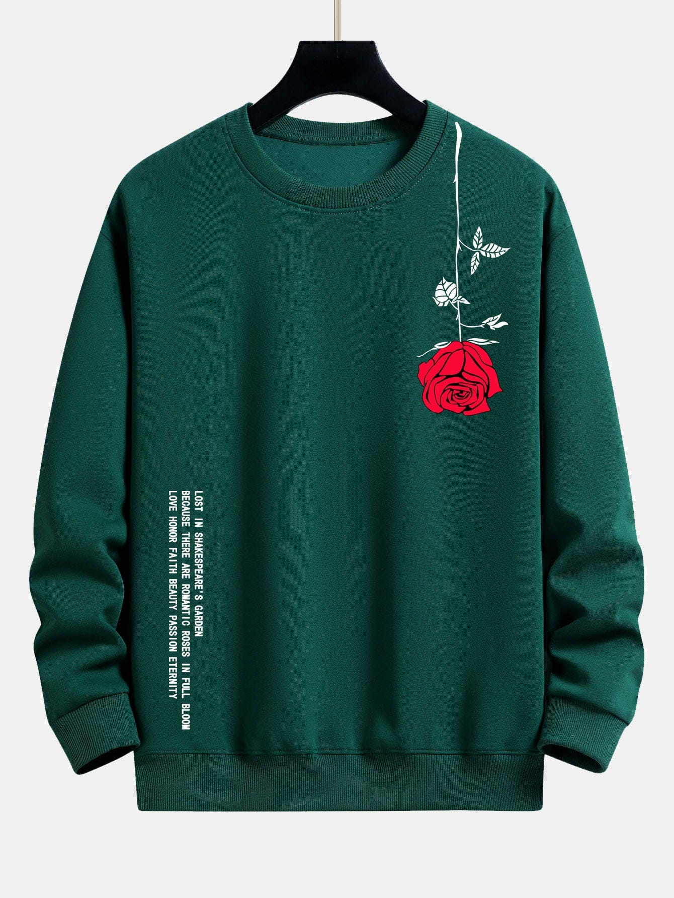 Velira Sweatshirts tamsiai žalia / XS Sloganas Rožių Spauda Laisvas Fit Palaidinė
