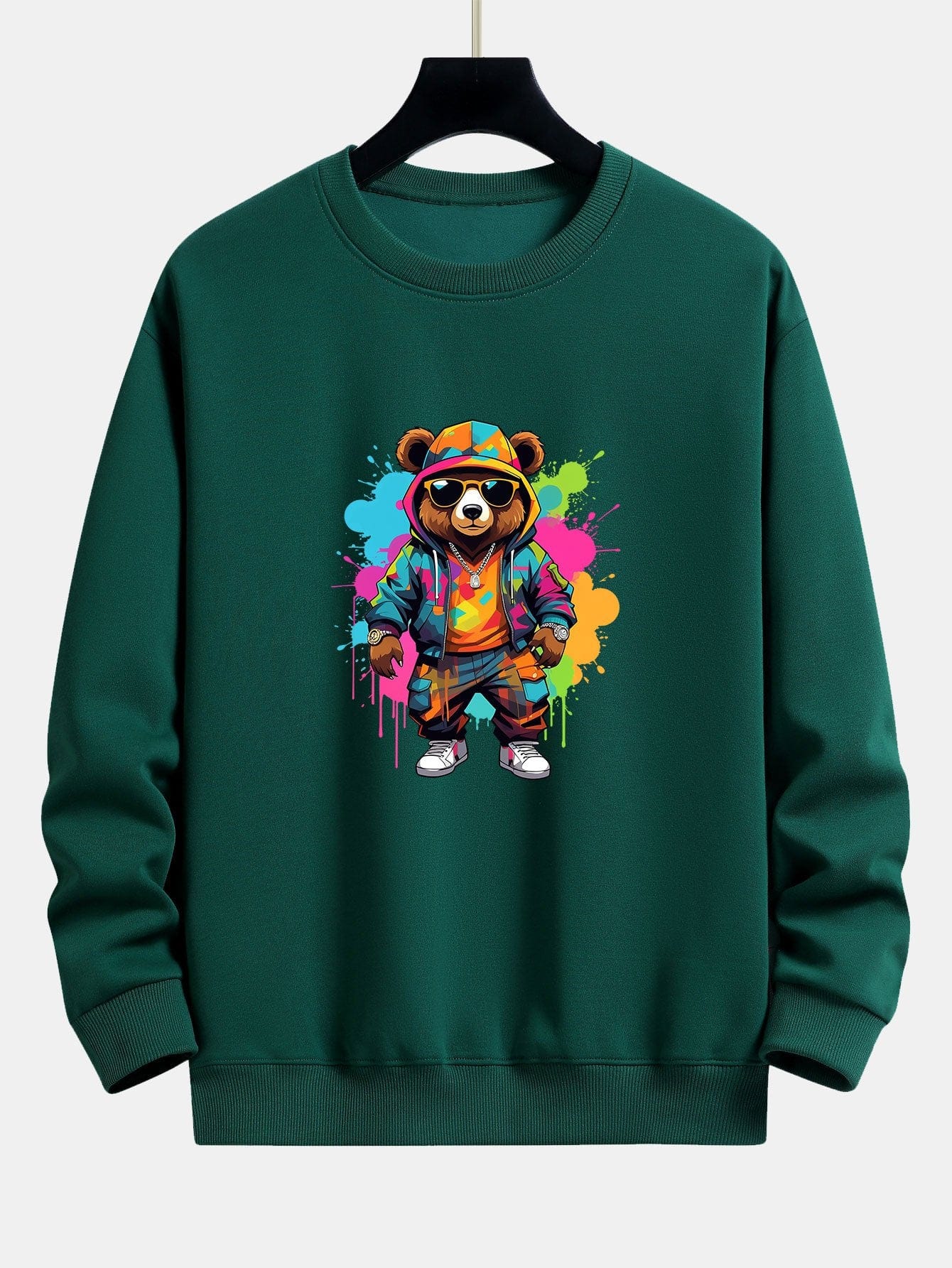 Velira Sweatshirts tamsiai žalia / XS Spalvingo Lokio Spauda Atsipalaidavęs Palaidinukas