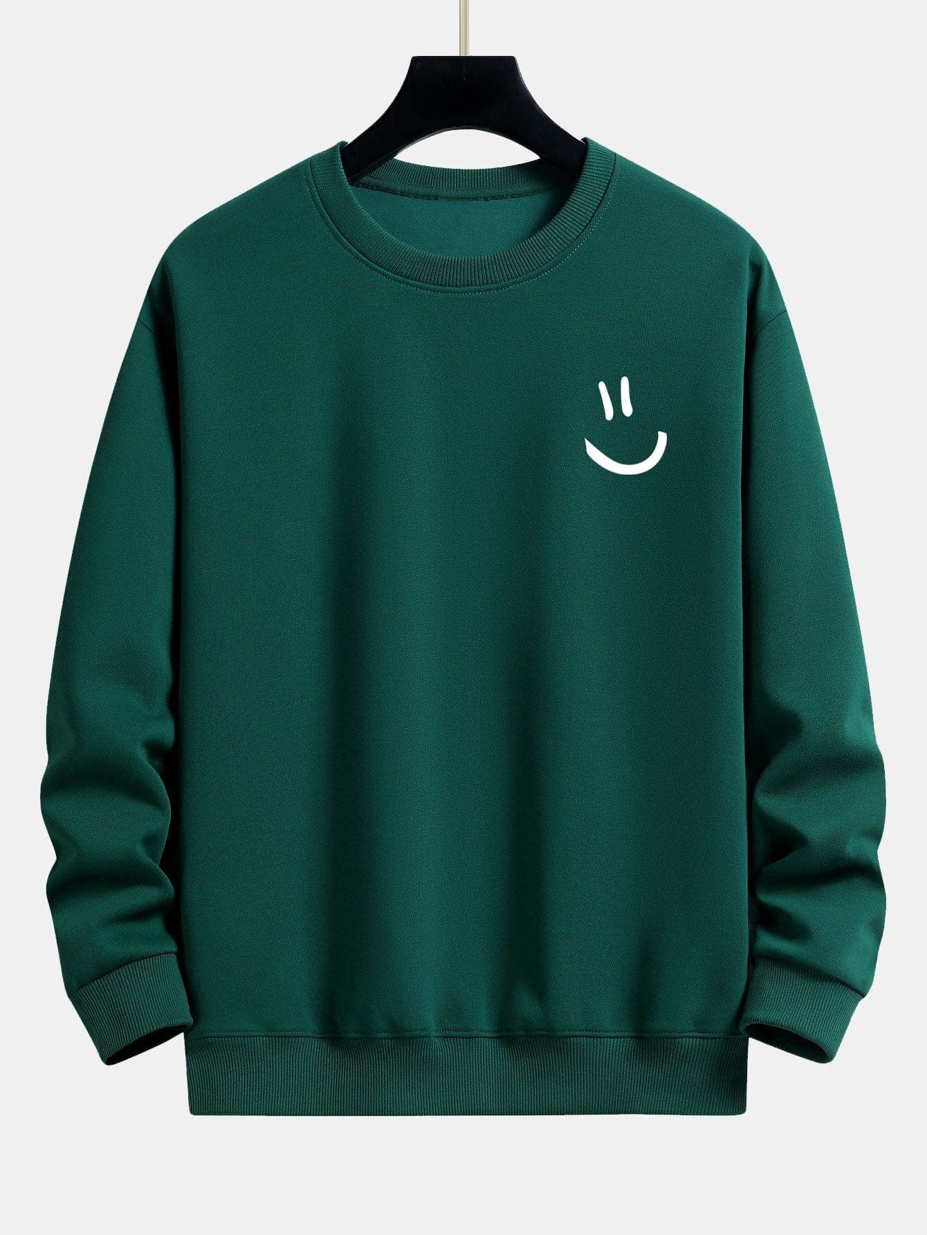 Velira Sweatshirts tamsiai žalia / XS Šypsenos Veido Spauda Laisvas Fit Palaidinukė