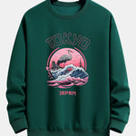 Velira Sweatshirts tamsiai žalia / XS Tokijo Banga Gervė Paukštis Spauda Laisvas Fit Megztinis