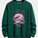 Velira Sweatshirts tamsiai žalia / XS Tokijo Banga Gervė Paukštis Spauda Laisvas Fit Megztinis