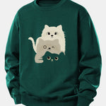 Velira Sweatshirts Tamsiai žalia / XS Trys Katės Spauda Laisvo Pjūvio Džemperis