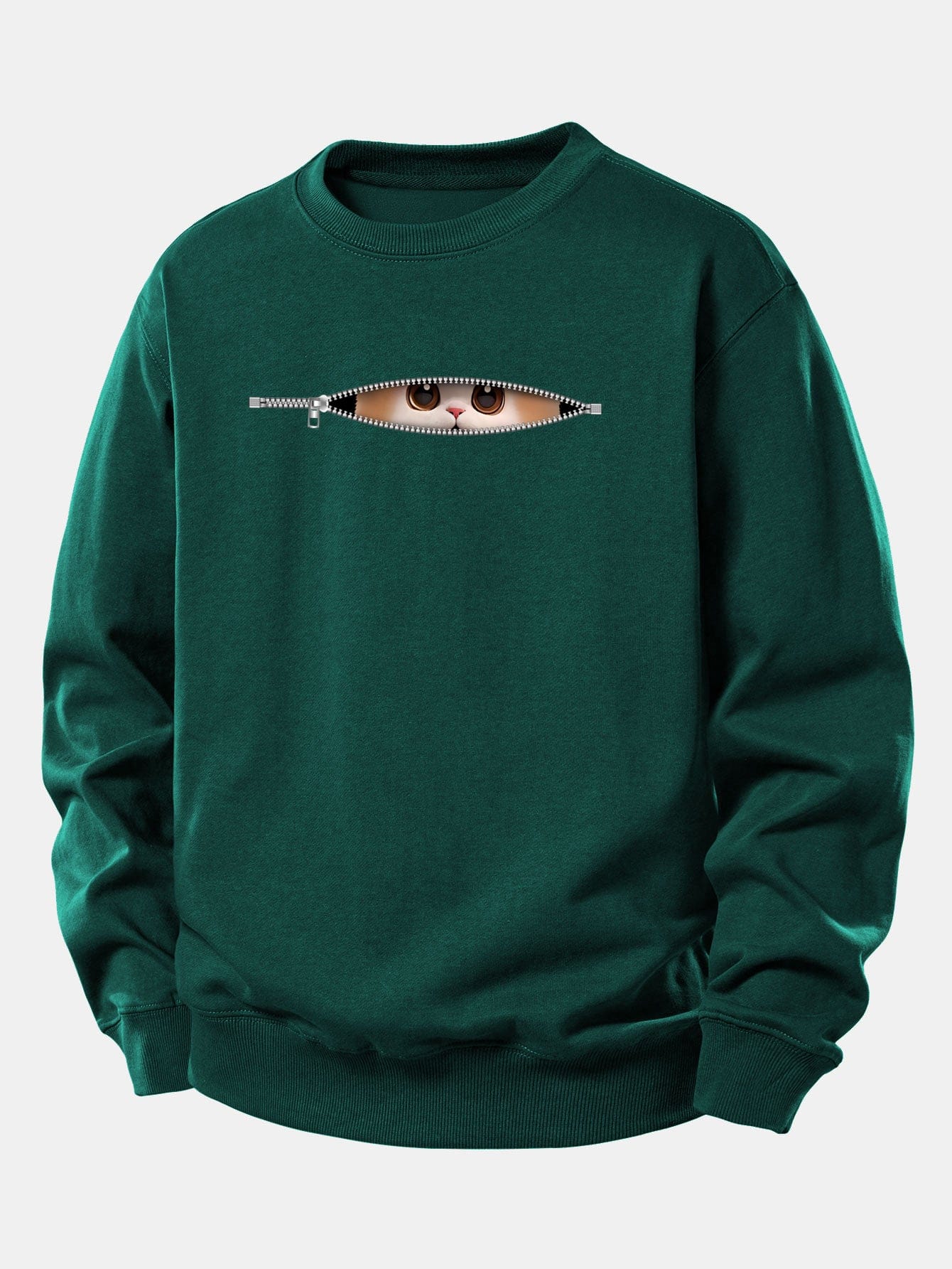 Velira Sweatshirts Tamsiai žalia / XS Užtrauktuko katės spaudo laisvo kirpimo džemperis