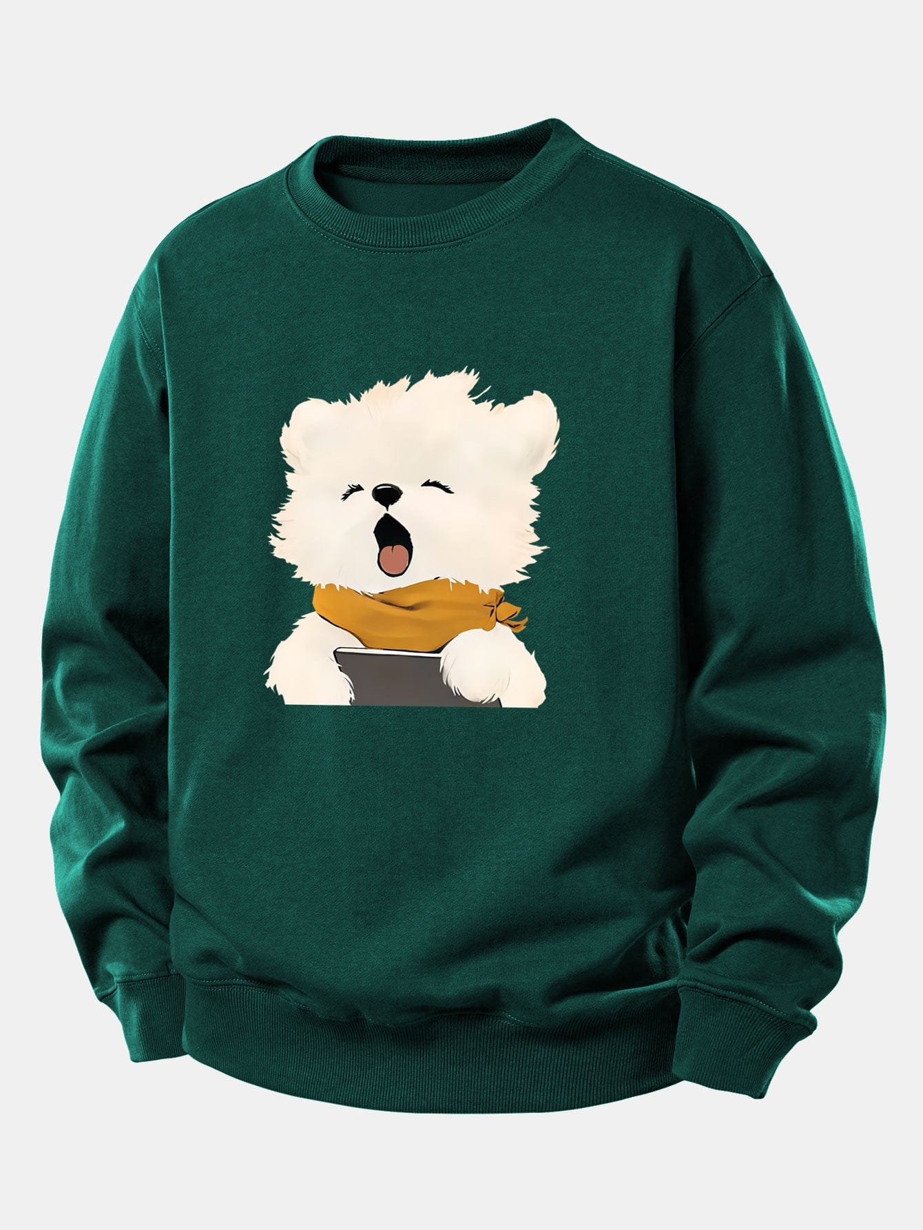 Velira Sweatshirts Tamsiai žalia / XS Žiovaujantis Šuniukas Spauda Laisvas Fit Džemperis