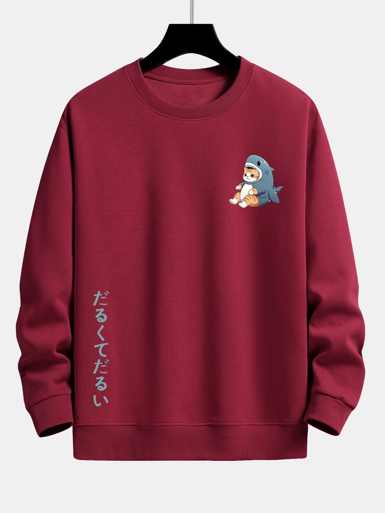 Velira Sweatshirts vyno raudona / XS Katė ryklių kostiumu spausdinta laisvalaikio fitas džemperis